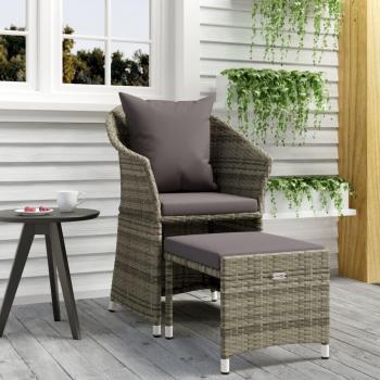 vidaXL 2 Piece Gray Poly Rattan Garden Lounge Set with Cushions