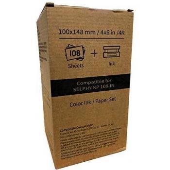 Compatible Canon KP-108IN Papel fotográfico 100 x 148 mm, Selphy Cartucho y Papel para Canon Selphy CP1200 CP1300 CP1000 CP910 CP900