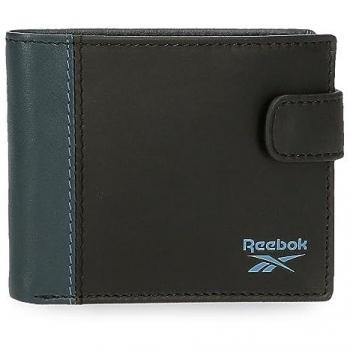 Cartera Horizontal Reebok Division Unisex Negra con Cierre de Click en Piel - 11x8,5x1 cms