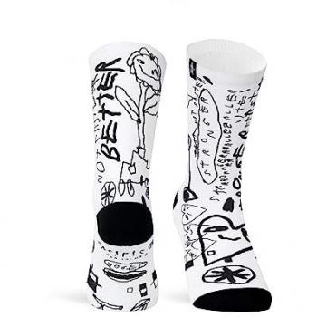 Calcetines Largos Running Pacific & Co Vogel Coolmax Sublimados Blanco y Negro 37-41