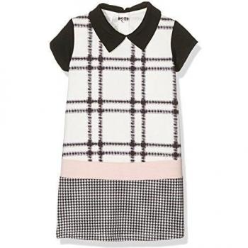 BIMBUS Abito Punto Milano Stampato, Vestido para Bebés, Panna/Nero 01, 9M