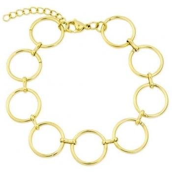Pulsera y Choker Acero Inoxidable Chapado Oro - Diseño Elegante, 17 cm y 28 cm con círculos calados