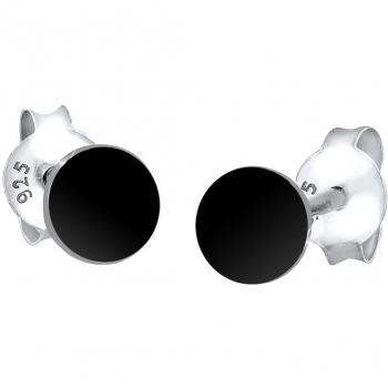 Pendientes Geo Básicos de Plata 925 con Emaille Negra