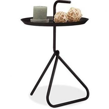 Mesa Auxiliar Redonda con Mango, Acero Negro, 59 x 40 cm - Relaxdays