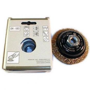 Cepillo de Alambre Cónico para Amoladora, 85mm, Acero Latonado, Modelo HSD-085x0.30XM14 de JAZ