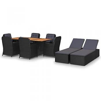 9-Piece Black Poly Rattan Garden Dining Set