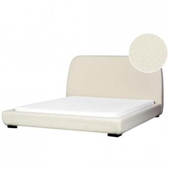 Cama de Agua Clásica con Somier y Cabecero Tapizado en Bouclé Crema 160 x 200 cm Roisel