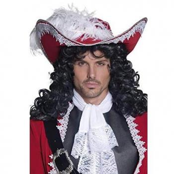 Smiffy'S 36172 Auténtico Sombrero De Pirata Con Ribete Plateado Y Pluma, Rojo, Tamaño Único , color/modelo surtido