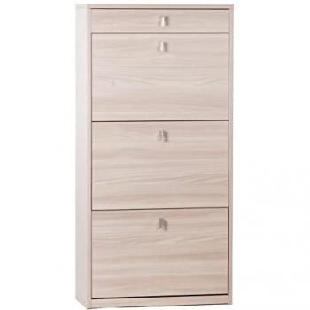 Zapatero Delgado Compacto de Ahorro de Espacio con 3 Puertas y 1 Cajón en Haya Claro 63x29xH127 cm