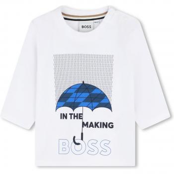 BOSS Kidswear - Camiseta de bebé niño 100% algodón con dibujo frontal, manga larga, modelo J51294