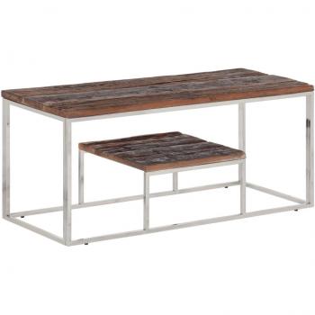Mesa de centro de acero inoxidable y madera maciza traviesa plateado