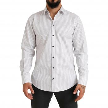 Dolce & Gabbana White MARTINI Cotton Stripe Dress Formal Shirt - IT41 | L