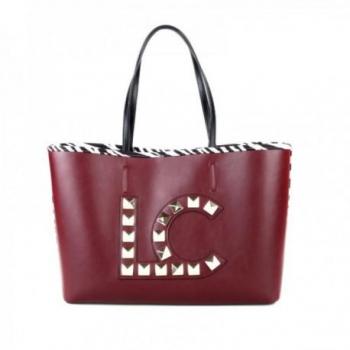 LOLA CASADEMUNT Bolso Shopper Modelo 12328002 Granate Detalle Zebra Borde Superior Laterales Lc