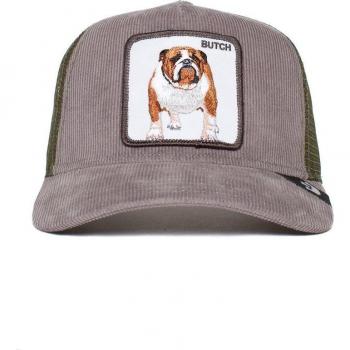 Gorra Goorin Bros Bulldog gris de pana con diseño clásico y parche delantero