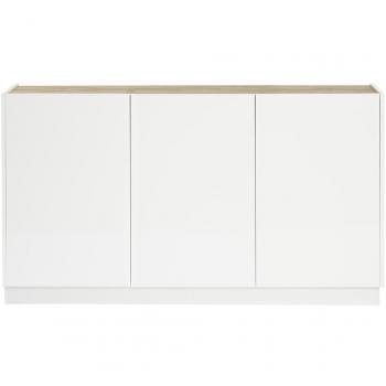 Aparador 3 puertas lacado blanco brillo y diseño madera clara 155 cm NELIO