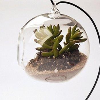Portavelas o jarrón para flores colgante de cristal transparente, vidrio, Clear Dia.10cm