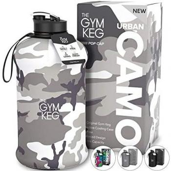 THE GYM KEG Botella de Agua para Deportes 2.2 L con Funda Aislante Botella de Agua Térmica con Asa Botella de Agua Deportiva Grande para Fitness Eco Sin BPA
