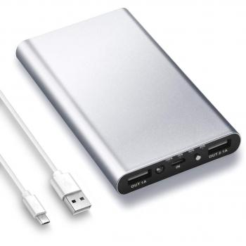 Batería Externa 10000mah, Power Bank Cargador Móvil Portátil con 2 Puertos de Salida USB y LED-Indicación del Estado, Banco de Energía Ultra Delgado para iPhone iPad Samsung Huawei Xiaomi etc