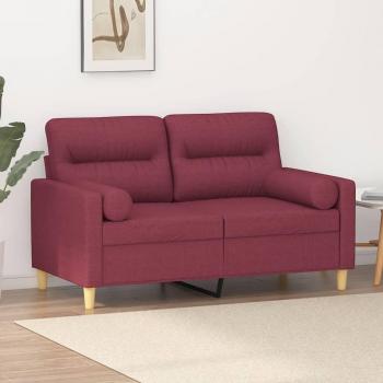 Sofá de 2 plazas con cojines en tela rojo tinto 120 cm
