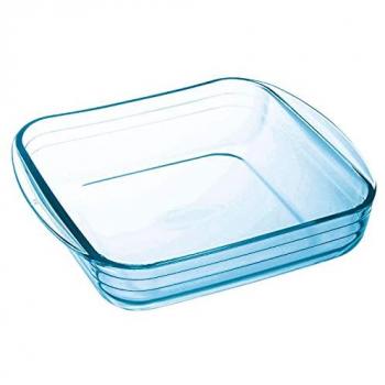 Molde de vidrio cuadrado con asas 1L, 20 x 17 cm, Fuente para hornear, vidrio borosilicato, apto para horno y microondas