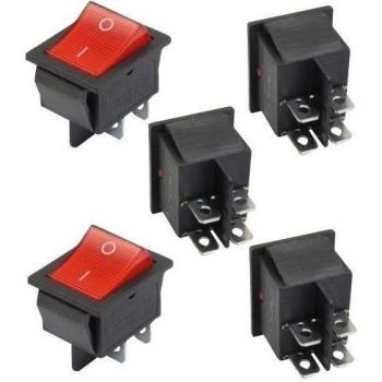 Sonline 5 x Interruptor Basculante Luz Iluminado Rojo On/Off DPST 16A/250V 20A/125V CA