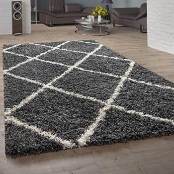 Alfombra Pelo Largo Shaggy Escandinava Rombos Gris Oscuro 80x150 cm