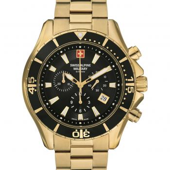 Reloj Cronógrafo Swiss Alpine Military 7040.9117, 45mm, Resistencia 10ATM, Dorado/Negro