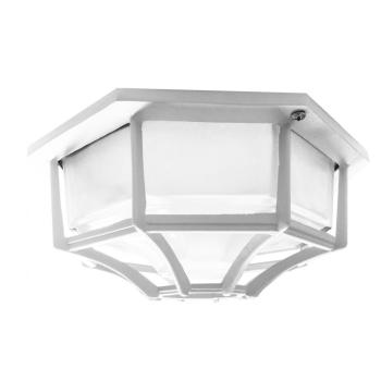 Plafón octogonal empotrado para exterior en aluminio fundido blanco con vidrio ácido, IP54, 1 luz, E27