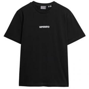 Camiseta de Manga Corta Suelta Micro Logo Gráfico Negra para Hombre XXL