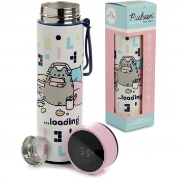 Pusheen Cat Gaming Insulated Steel Water Bottle with Digital Thermometer - Reusable Hot/Cold Drink Container