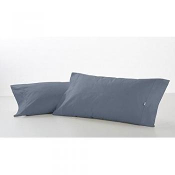 ESTELA - Funda de Almohada Combi Liso 200 Hilos algodón Peinado, Color Acero - 2 Piezas de 45x85 cm biés - 100% Algodón - 200 Hilos