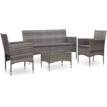 4-Piece Grey Poly Rattan Garden Lounge Set with Cushions