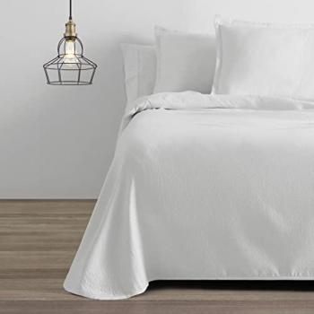 Colcha de Algodón Reciclado Rice Blanco 180 x 280 cm con Funda de Cojín para Cama de 90 cm (2 Piezas)
