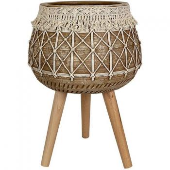 Macetero Romimex Beige Resina con Flecos y Patas de Madera