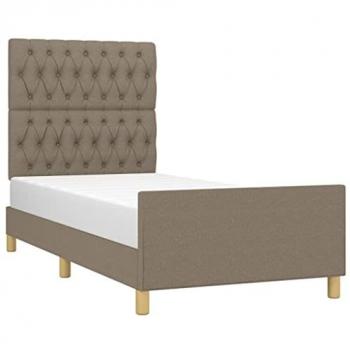 Estructura de cama con cabecero tapizado en tela gris taupe 100x200 cm