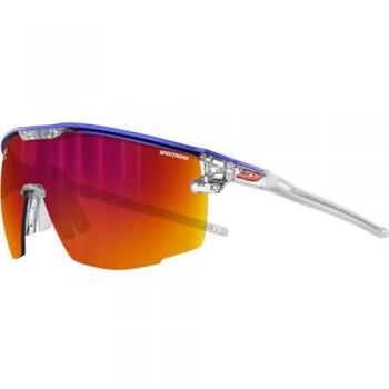 Julbo Gafas de Sol Polarizadas Ultimate Groupama FDJ, características: diseño unisex adulto, color transparente azul con lente Spectron 3 naranja, acabado metálico azul/blanco