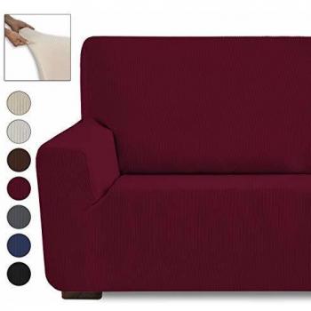 Eiffel Textile Milan Fundas para Sofa Elastica Adaptable Lisa, 94% poliéster 6% Elastano, Rojo, Set 3+2 Plazas