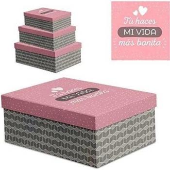 Juego 3 cajas regalo diseño frases  VIDA BONITA 