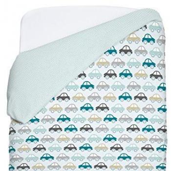 Petit Lazzari Coches - Funda nórdica reversible para maxi cuna, 70 x 140 cm, color verde agua