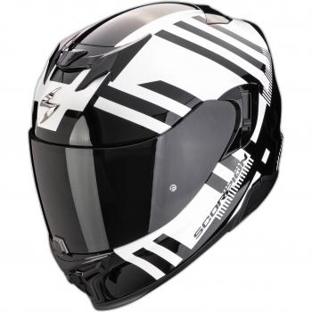 Casco Scorpion EXO 520 EVO AIR BANSHEE Pearl White-Black, características: diseño aerodinámico, sistema de ventilación avanzado, interior desmontable y lavable, visera solar integrada, homologación ECE