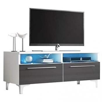 Mueble TV Nashville 116 LED Gris Brillante y Mate Blanco, 100 x 45 x 46 cm, con 2 Puertas