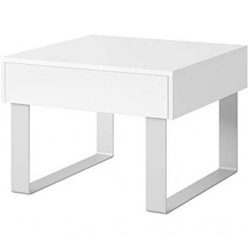 Mesa auxiliar Providence B135, Aglomerado laminado, Blanco y Blanco brillante, Angular, 45 x 64 x 64 cm