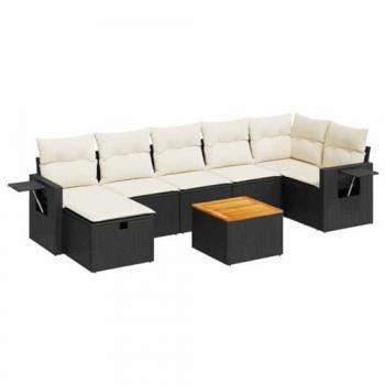 8-Piece Black Poly Rattan Garden Sofa Set with Cushions
