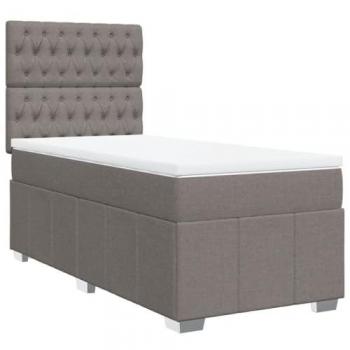 Cama box spring con colchón de muelles en tela gris taupe 90x190 cm