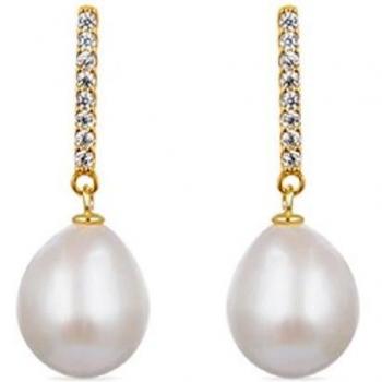 Pendientes de Plata de Ley 925 con Perla Blanca y Baño de Oro Amarillo 18K - Nolshu Luxenter