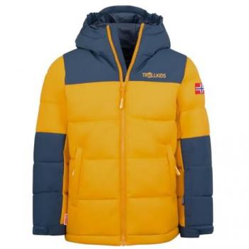 Trollkids Chaqueta de invierno Narvik Pro para niños, color Amarillo Dorado/Azul Místico, talla 116