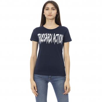Trussardi Action Blue Cotton Short Sleeve T-Shirt with Front Print - Size M