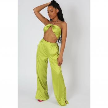 Satin Chain Halterneck Top Lime