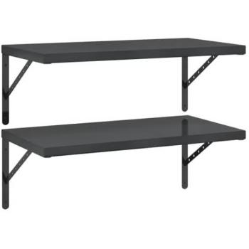 Estantes de pared 2 uds acero inoxidable negro 75x40 cm
