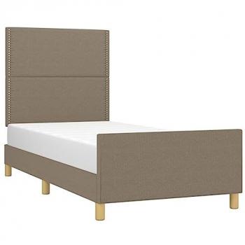 Estructura de cama con cabecero acolchado tapizado en tela gris taupe 90x190 cm